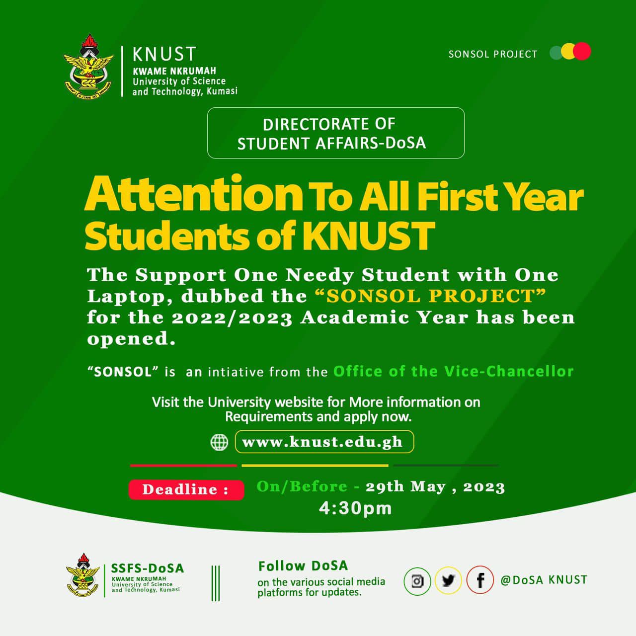 Attention to All First Year Students of KNUST