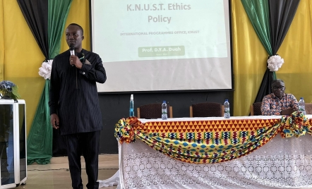 Dean International Programmes Office Presents KNUST Ethics Policy to Staff of Basic School